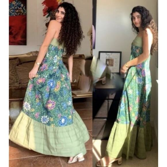 ANTHROPOLOGIE Zosime Halter Green Floral Maxi Dress Boho Size 8 MINT CONDITION - Picture 2 of 10